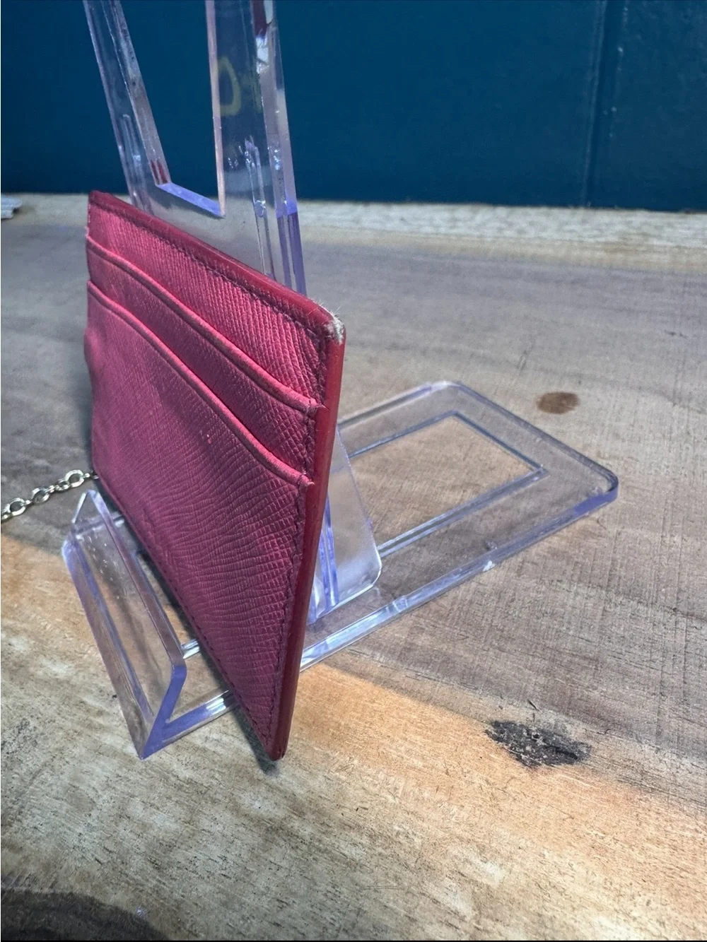 Prada Hot Pink Saffiano Leather Card Holder with Chain Keyring Made in Italy